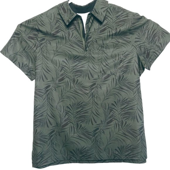 All In Motion Other - All In Motion Mens Stretch Woven Golf Polo Shirt Green Palm Print Size Large